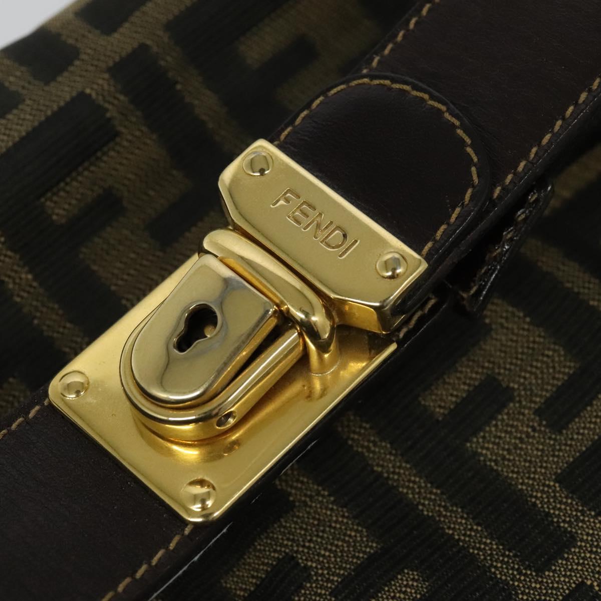 FENDI Zucca Canvas Vanity bag Pouch Brown Black gold Auth 137591
