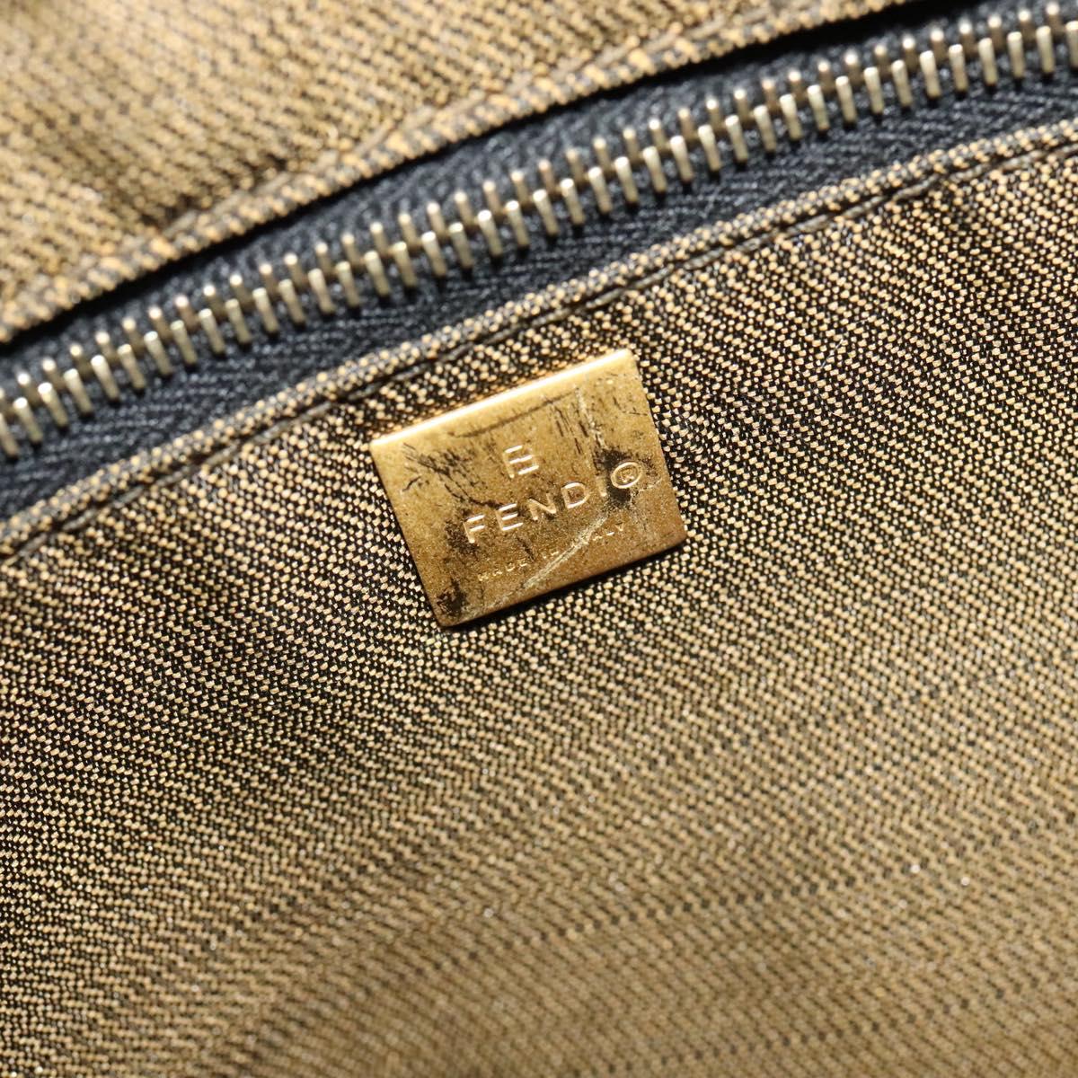 FENDI Zucca Canvas Vanity bag Pouch Brown Black gold Auth 137591