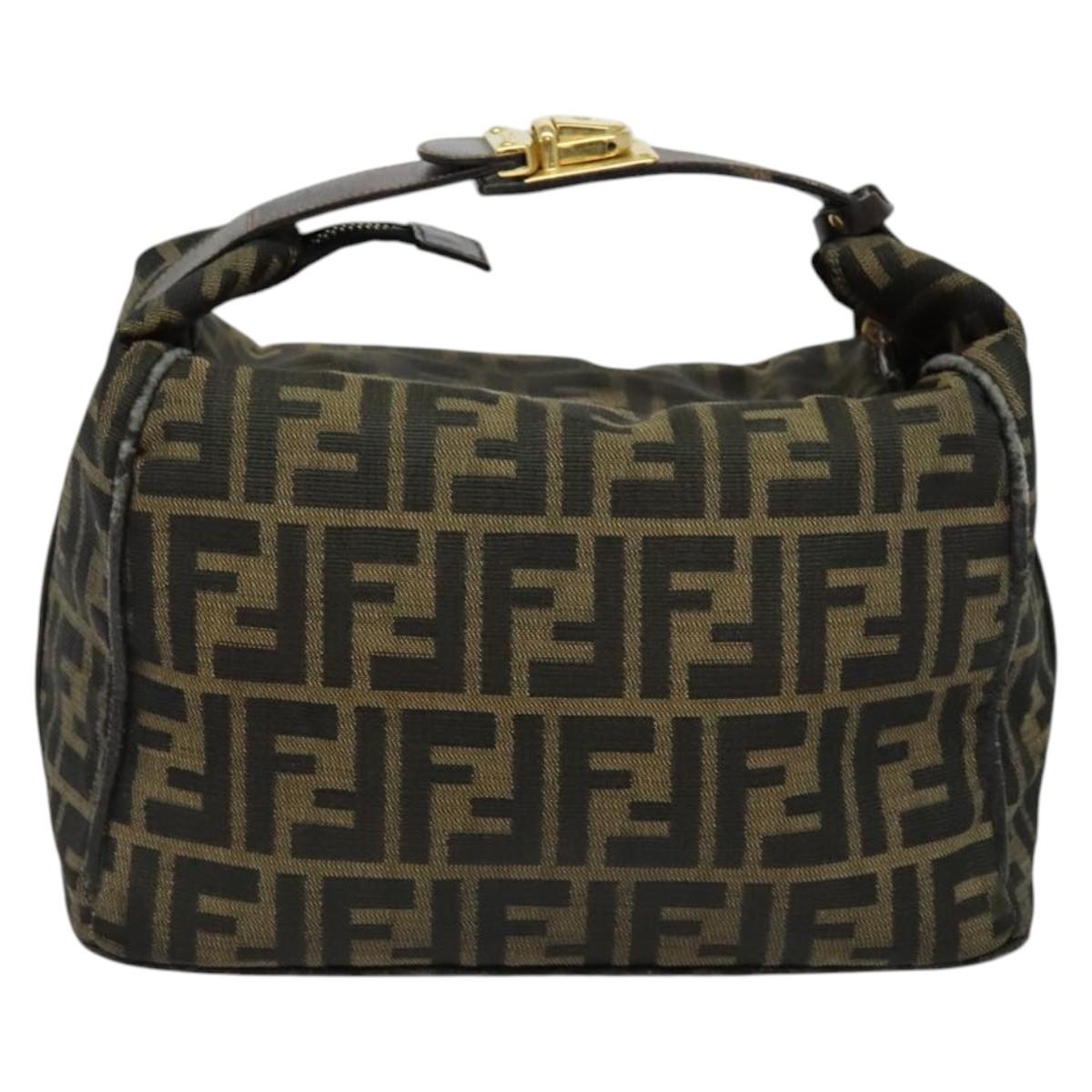 FENDI Zucca Canvas Vanity bag Pouch Brown Black gold Auth 137591
