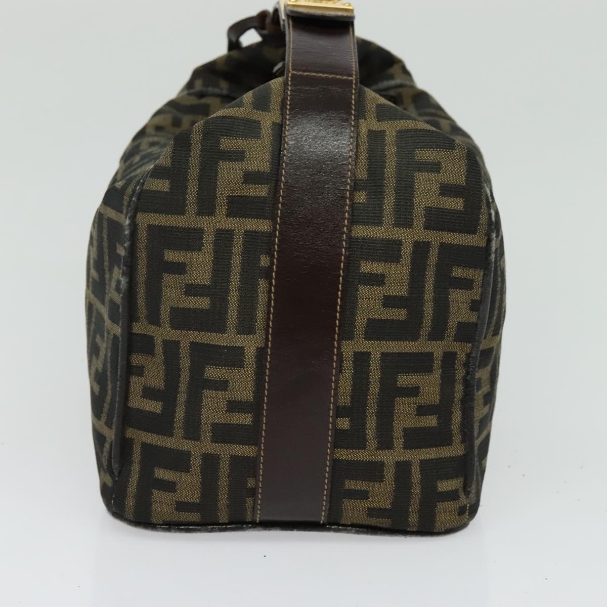 FENDI Zucca Canvas Vanity bag Pouch Brown Black gold Auth 137591