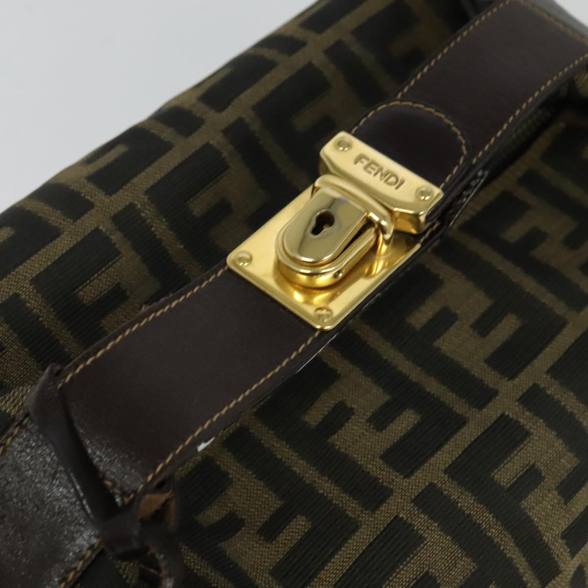 FENDI Zucca Canvas Vanity bag Pouch Brown Black gold Auth 137591