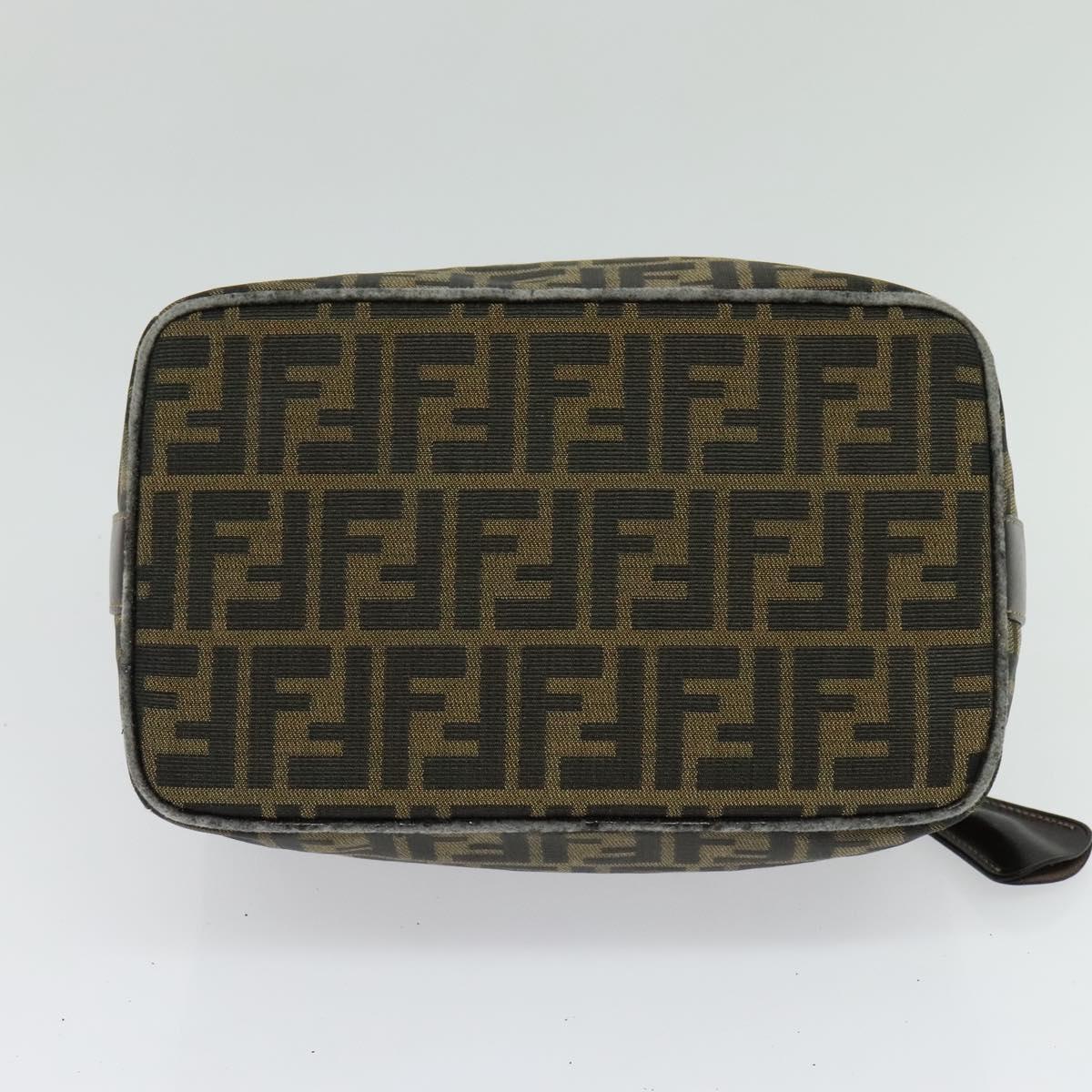 FENDI Zucca Canvas Vanity bag Pouch Brown Black gold Auth 137591