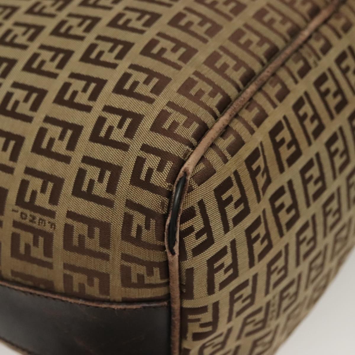 FENDI Zucchino Canvas Shoulder Bag Beige Brown Auth 137627
