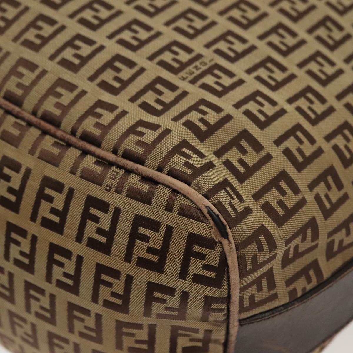 FENDI Zucchino Canvas Shoulder Bag Beige Brown Auth 137627