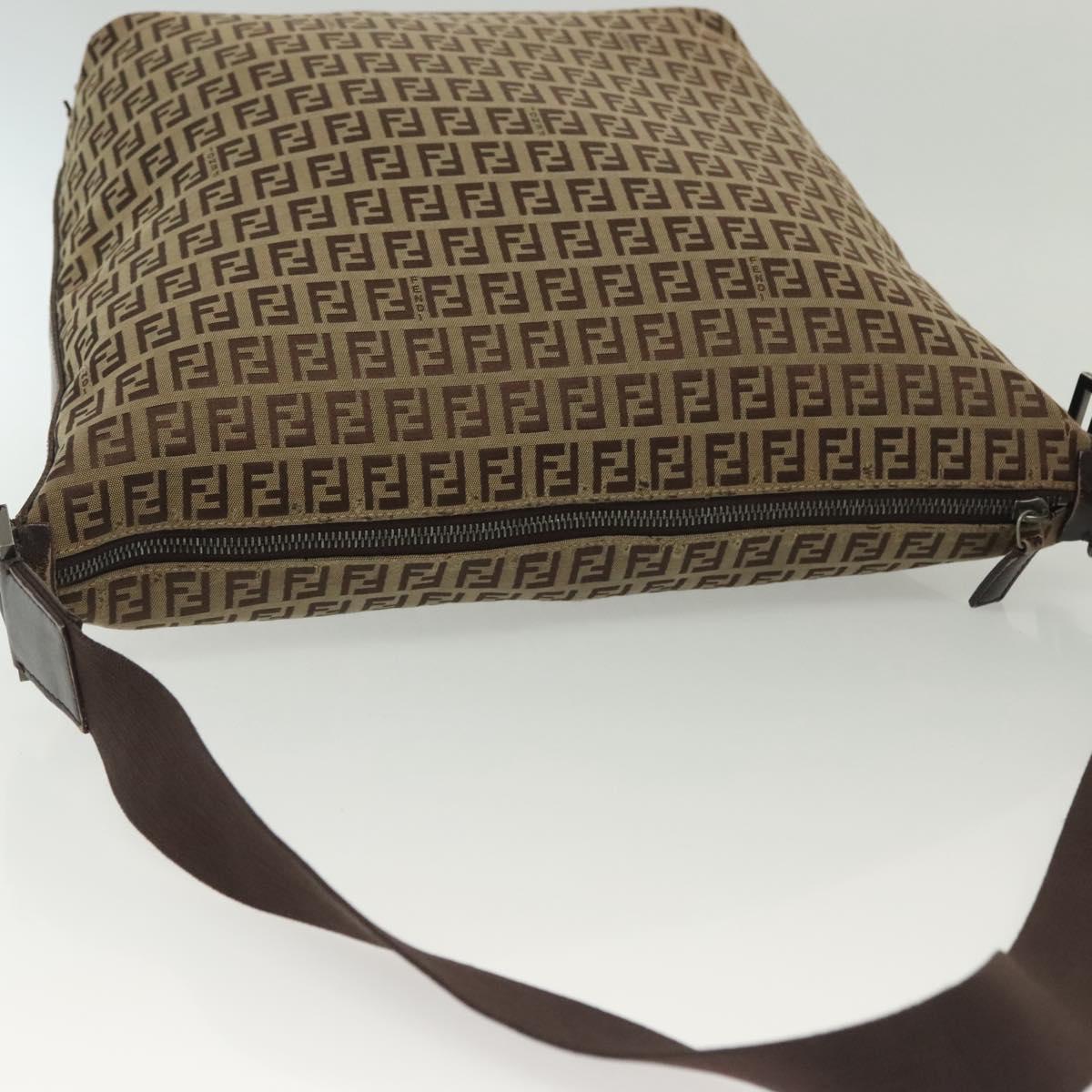 FENDI Zucchino Canvas Shoulder Bag Beige Brown Auth 137627