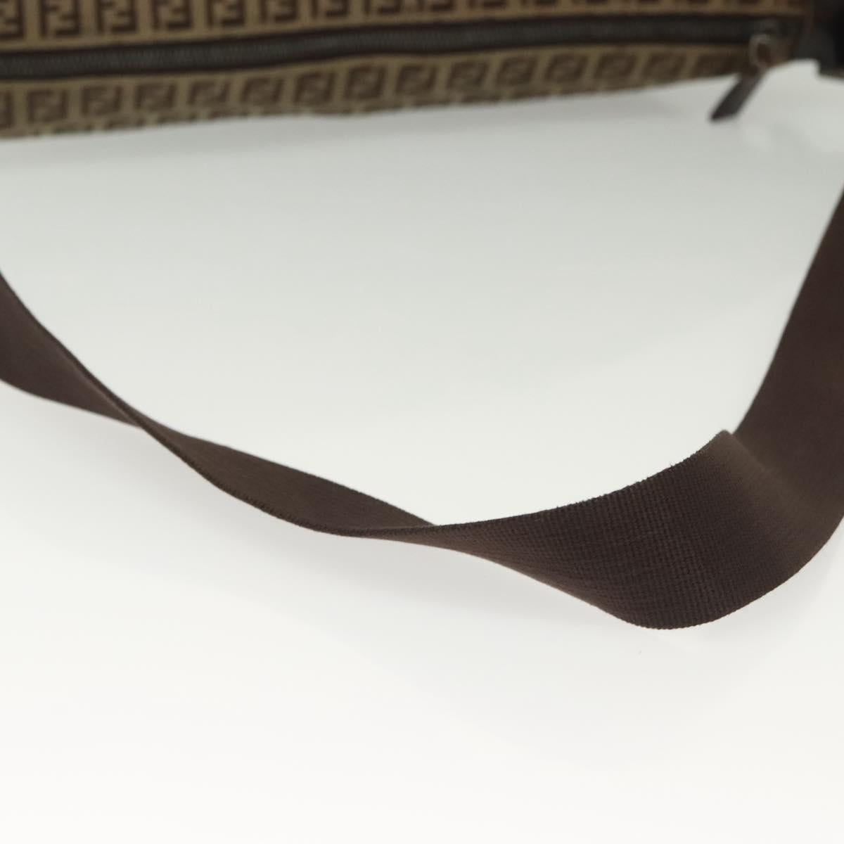 FENDI Zucchino Canvas Shoulder Bag Beige Brown Auth 137627