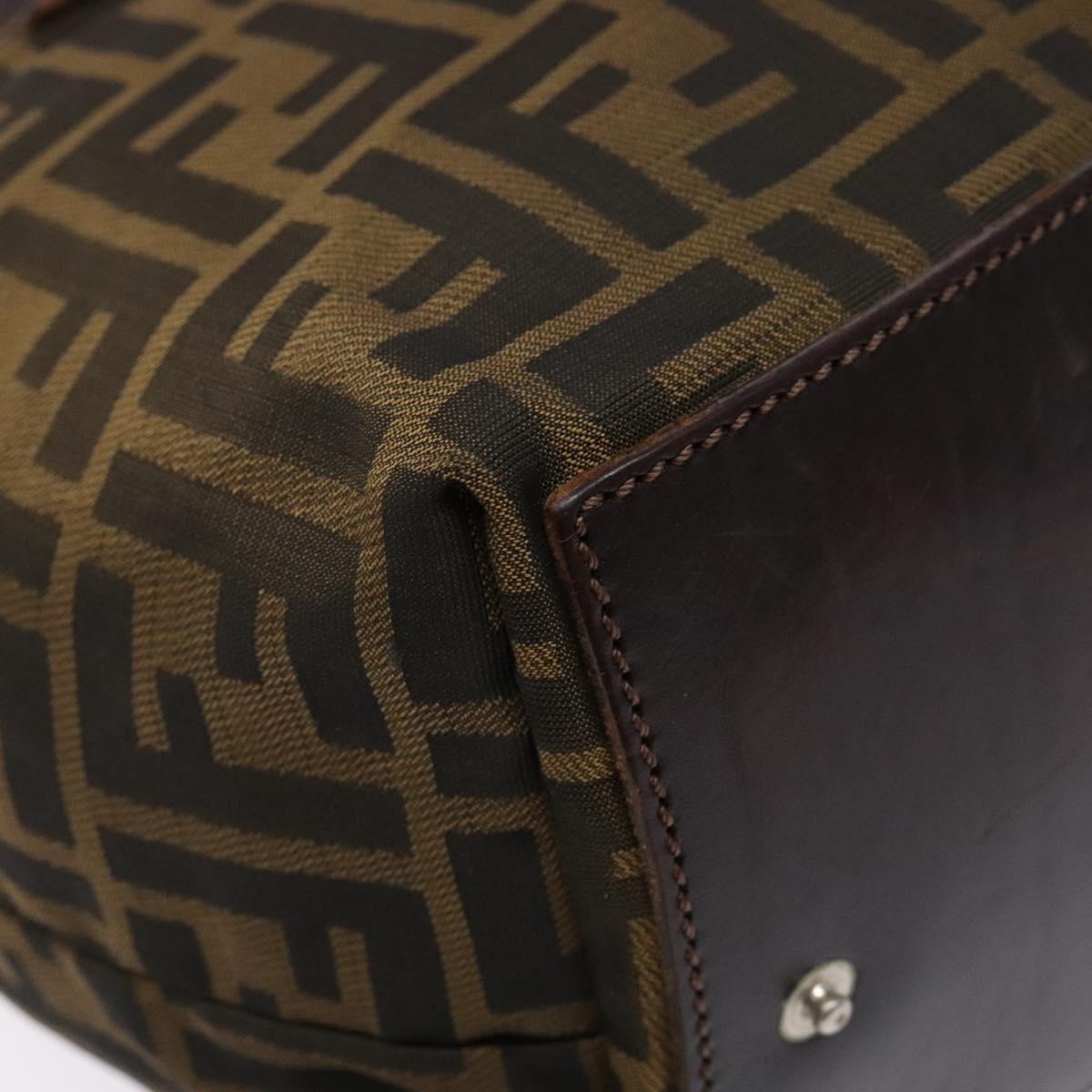 FENDI Zucca Canvas Hand Bag Black Brown Auth 137643