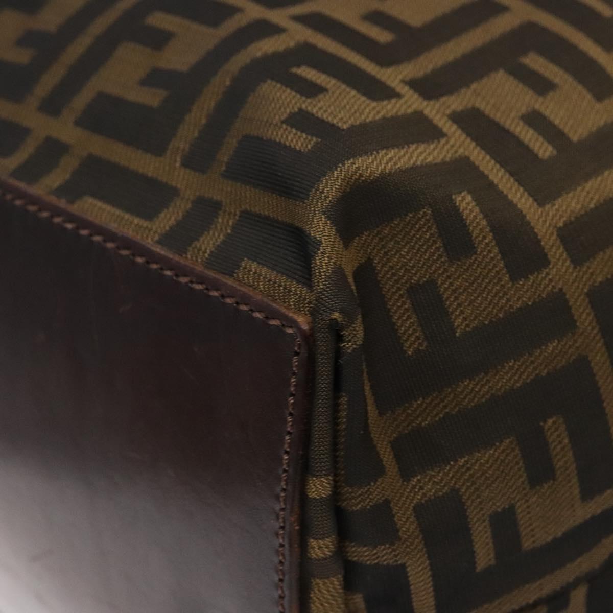FENDI Zucca Canvas Hand Bag Black Brown Auth 137643
