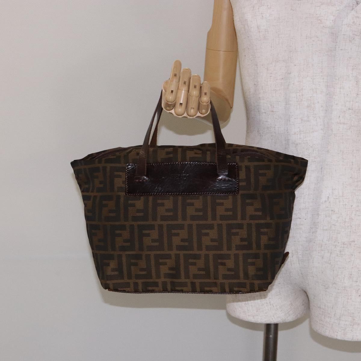 FENDI Zucca Canvas Hand Bag Black Brown Auth 137643