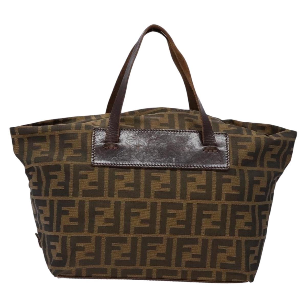FENDI Zucca Canvas Hand Bag Black Brown Auth 137643