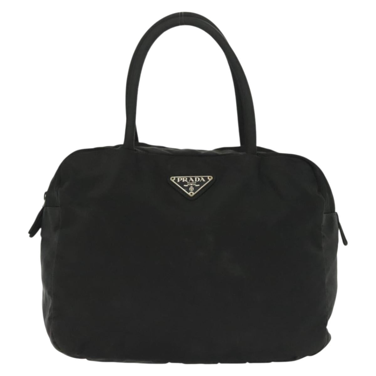 PRADA Hand Bag Nylon Black Silver Auth 137647