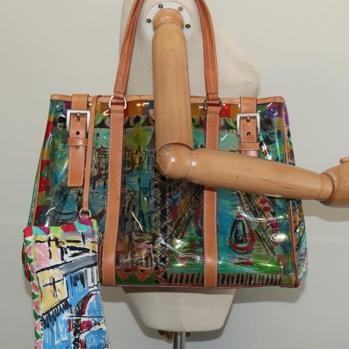 PRADA Tote Bag Vinyl Leather Clear Multicolor Silver BR2515 Auth 137653