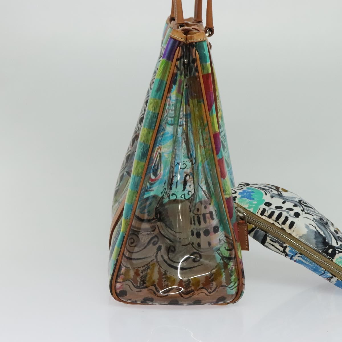 PRADA Tote Bag Vinyl Leather Clear Multicolor Silver BR2515 Auth 137653