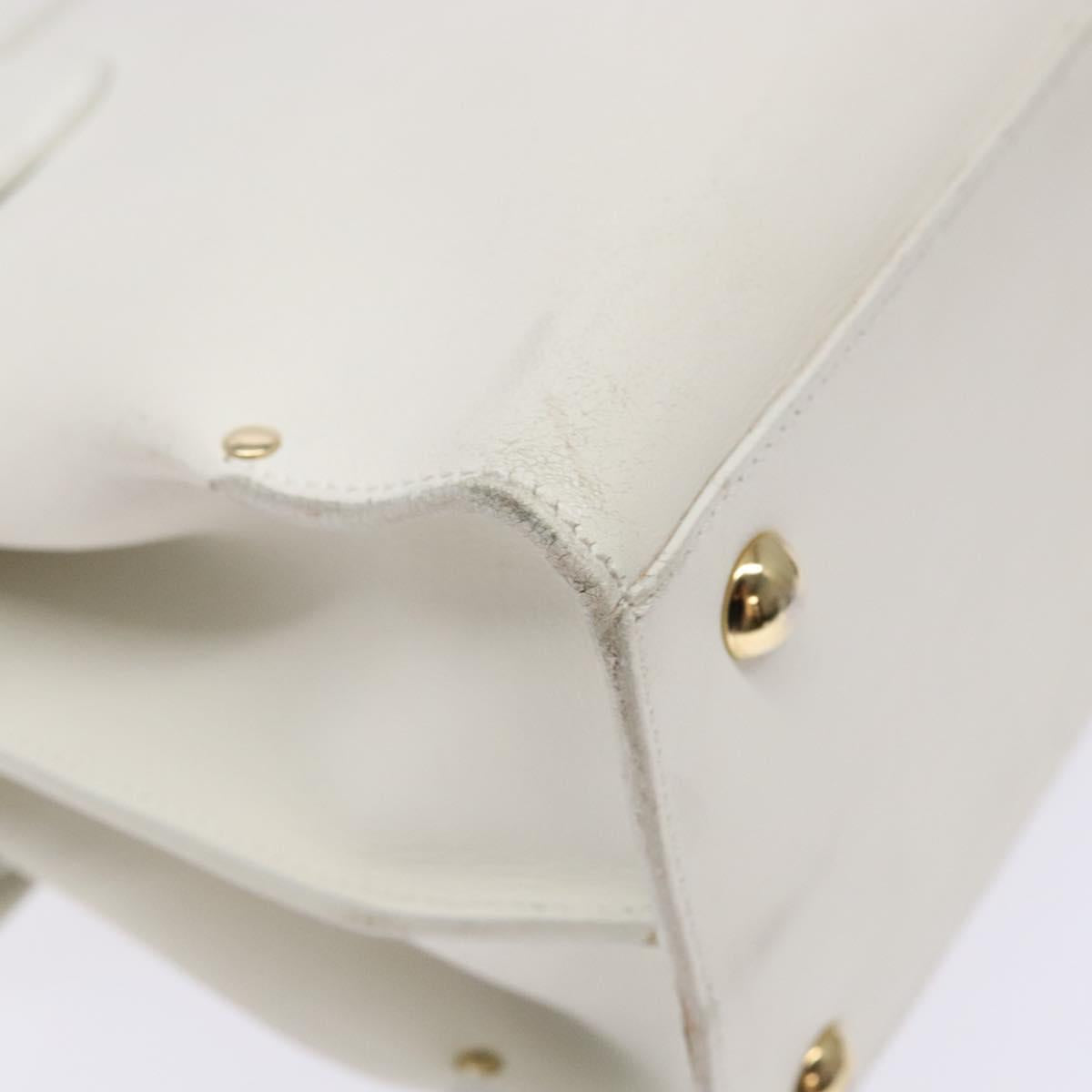 Salvatore Ferragamo Gancini Hand Bag Leather White Gold Auth 137663