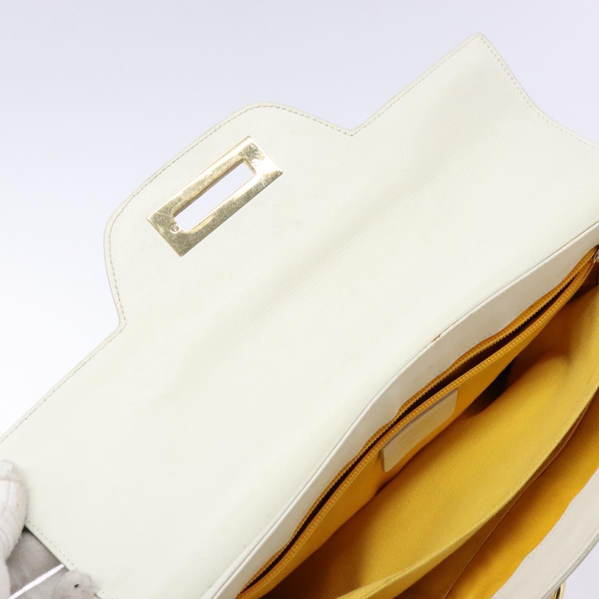 Salvatore Ferragamo Gancini Hand Bag Leather White Gold Auth 137663