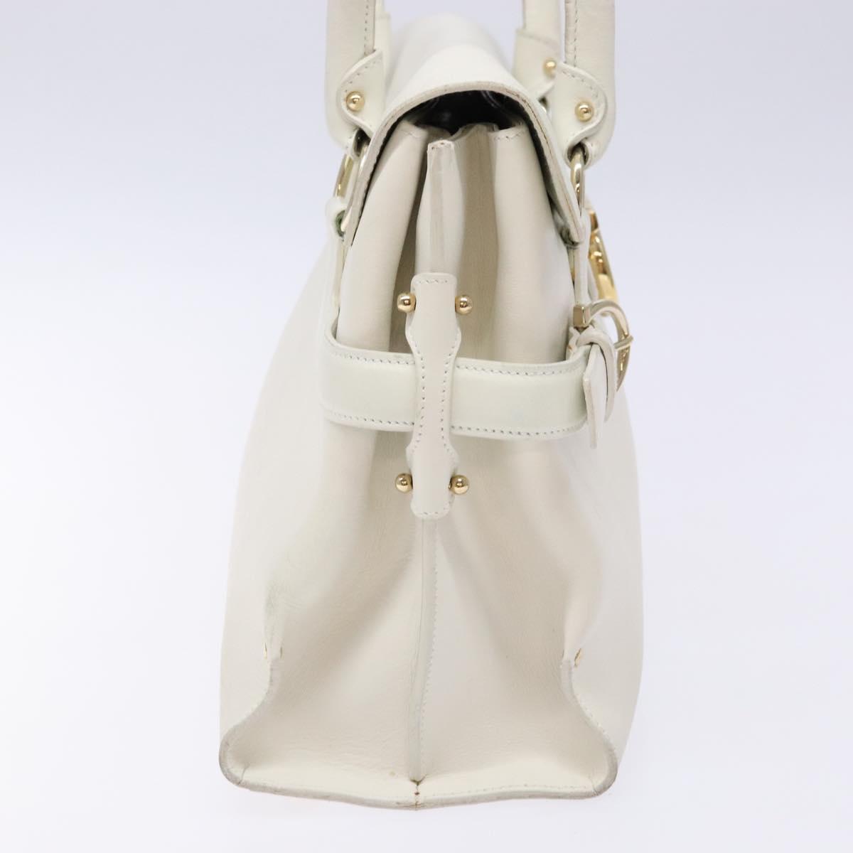 Salvatore Ferragamo Gancini Hand Bag Leather White Gold Auth 137663