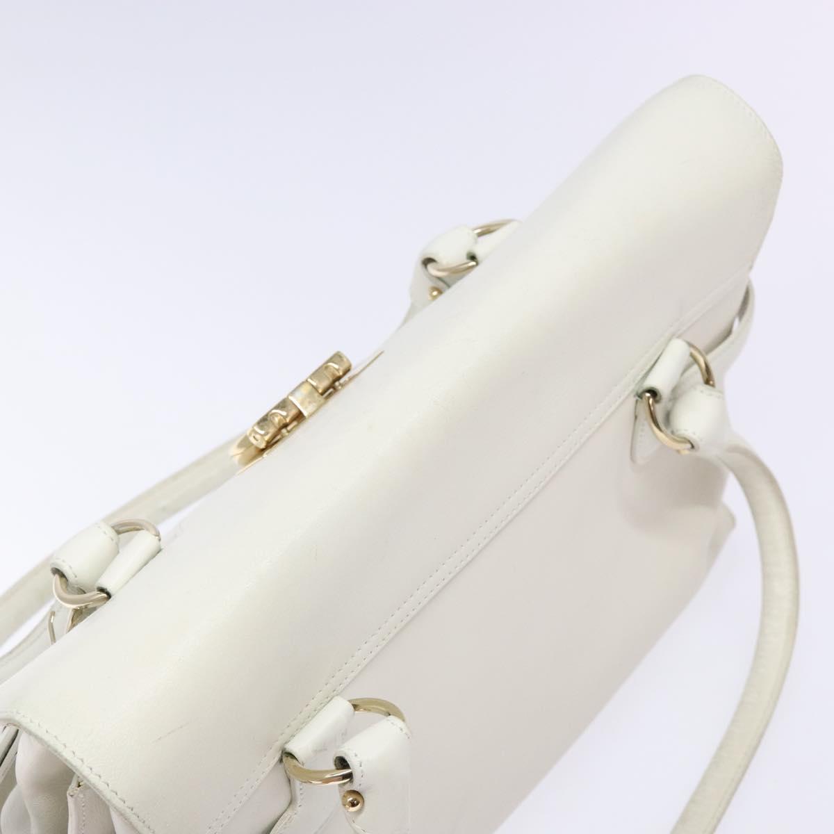 Salvatore Ferragamo Gancini Hand Bag Leather White Gold Auth 137663