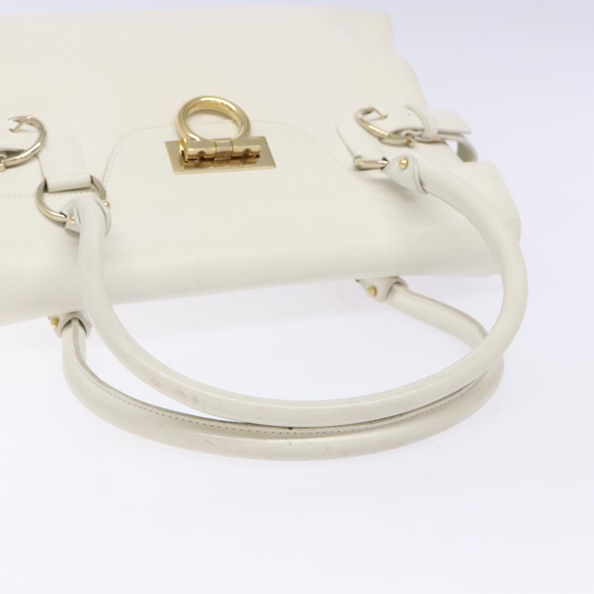 Salvatore Ferragamo Gancini Hand Bag Leather White Gold Auth 137663