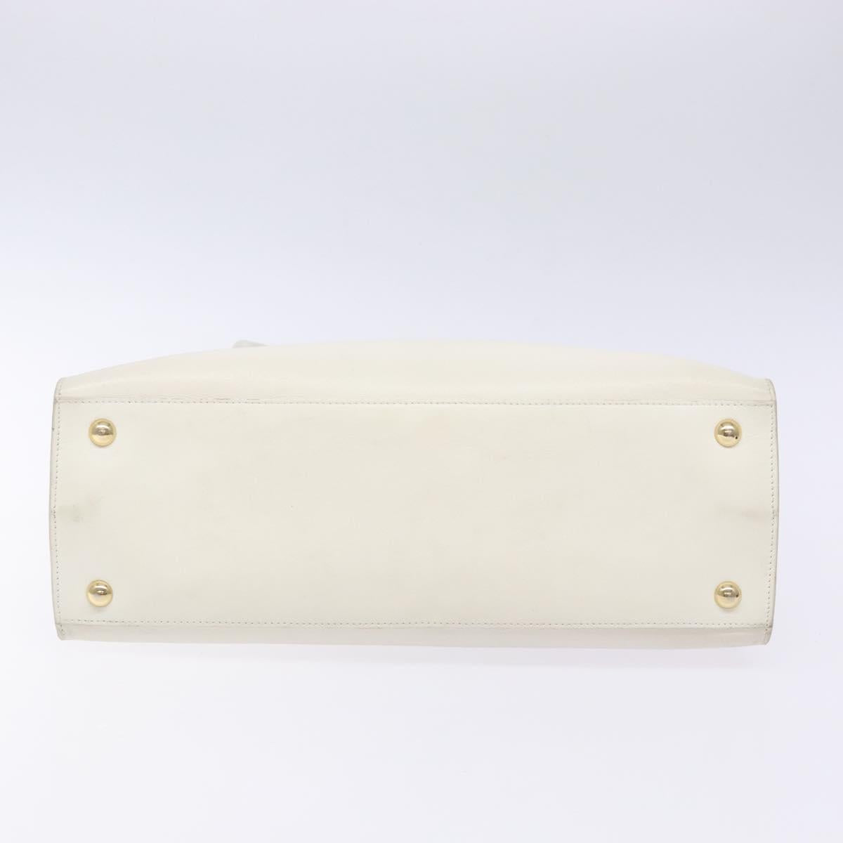 Salvatore Ferragamo Gancini Hand Bag Leather White Gold Auth 137663