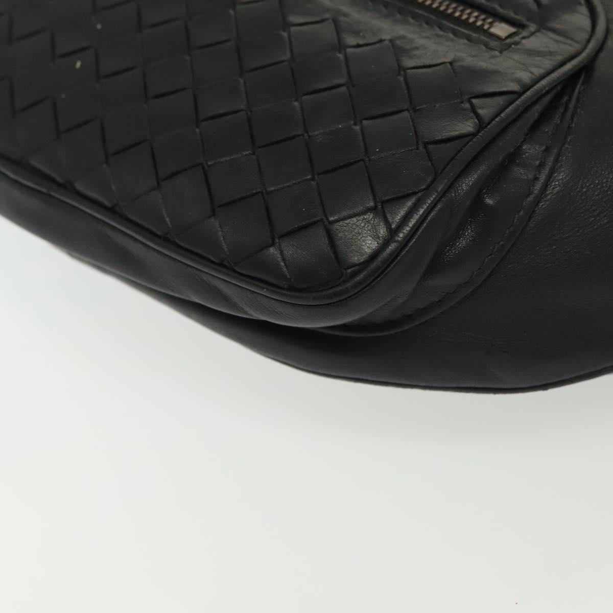 BOTTEGA VENETA INTRECCIATO Waist Bag Leather Black Silver Auth 137678