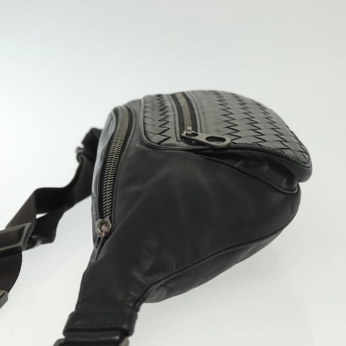 BOTTEGA VENETA INTRECCIATO Waist Bag Leather Black Silver Auth 137678