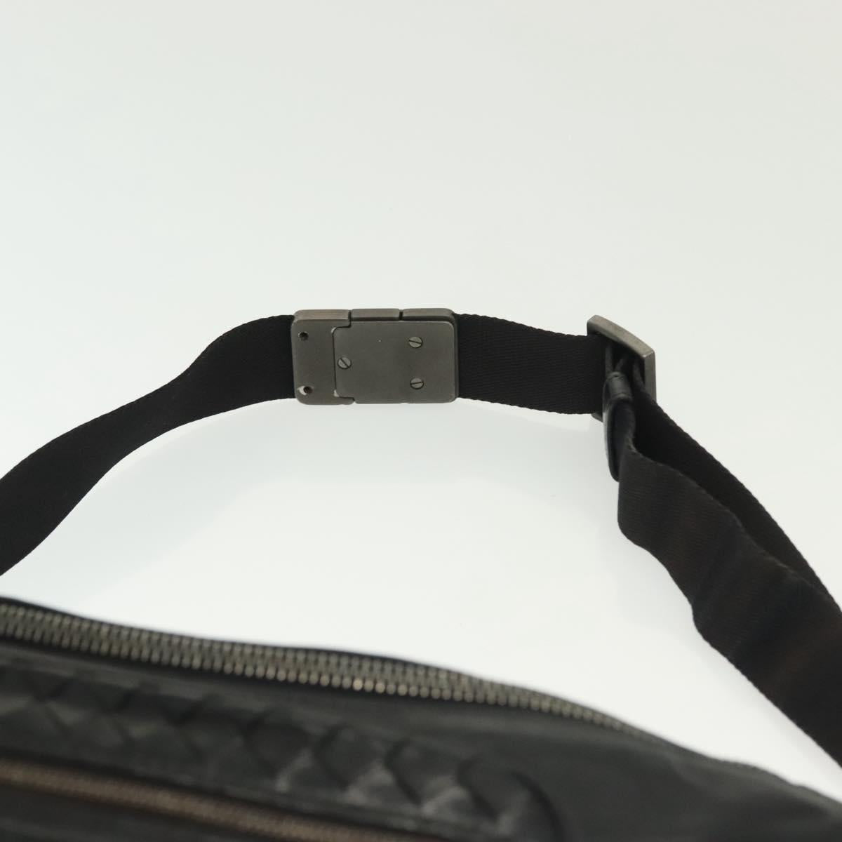 BOTTEGA VENETA INTRECCIATO Waist Bag Leather Black Silver Auth 137678