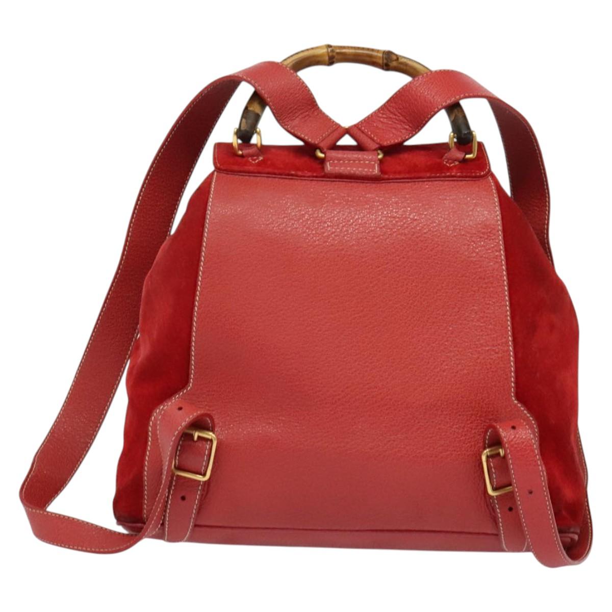 GUCCI Bamboo Backpack Suede Red Gold 003 2058 0016 Auth 137695