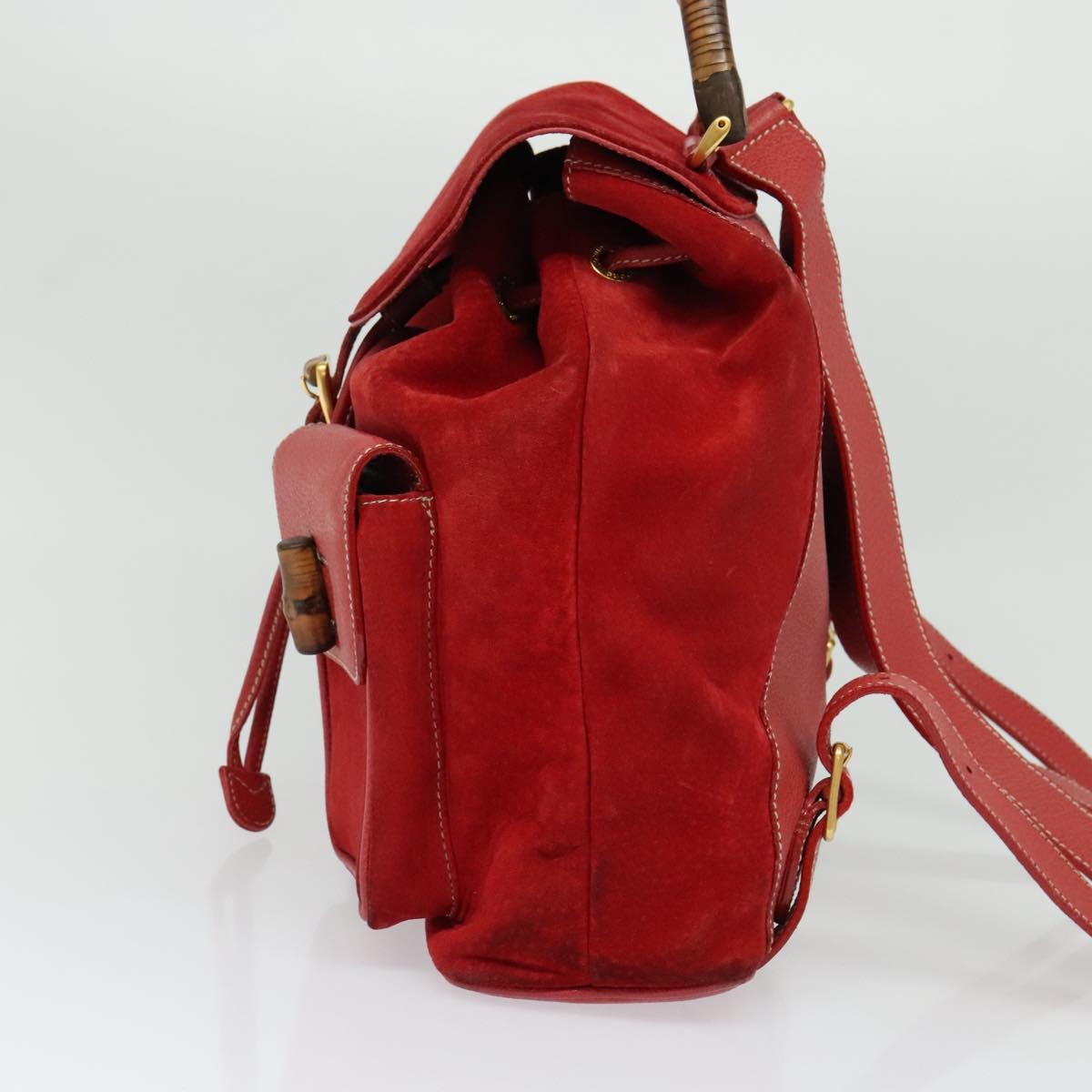 GUCCI Bamboo Backpack Suede Red Gold 003 2058 0016 Auth 137695