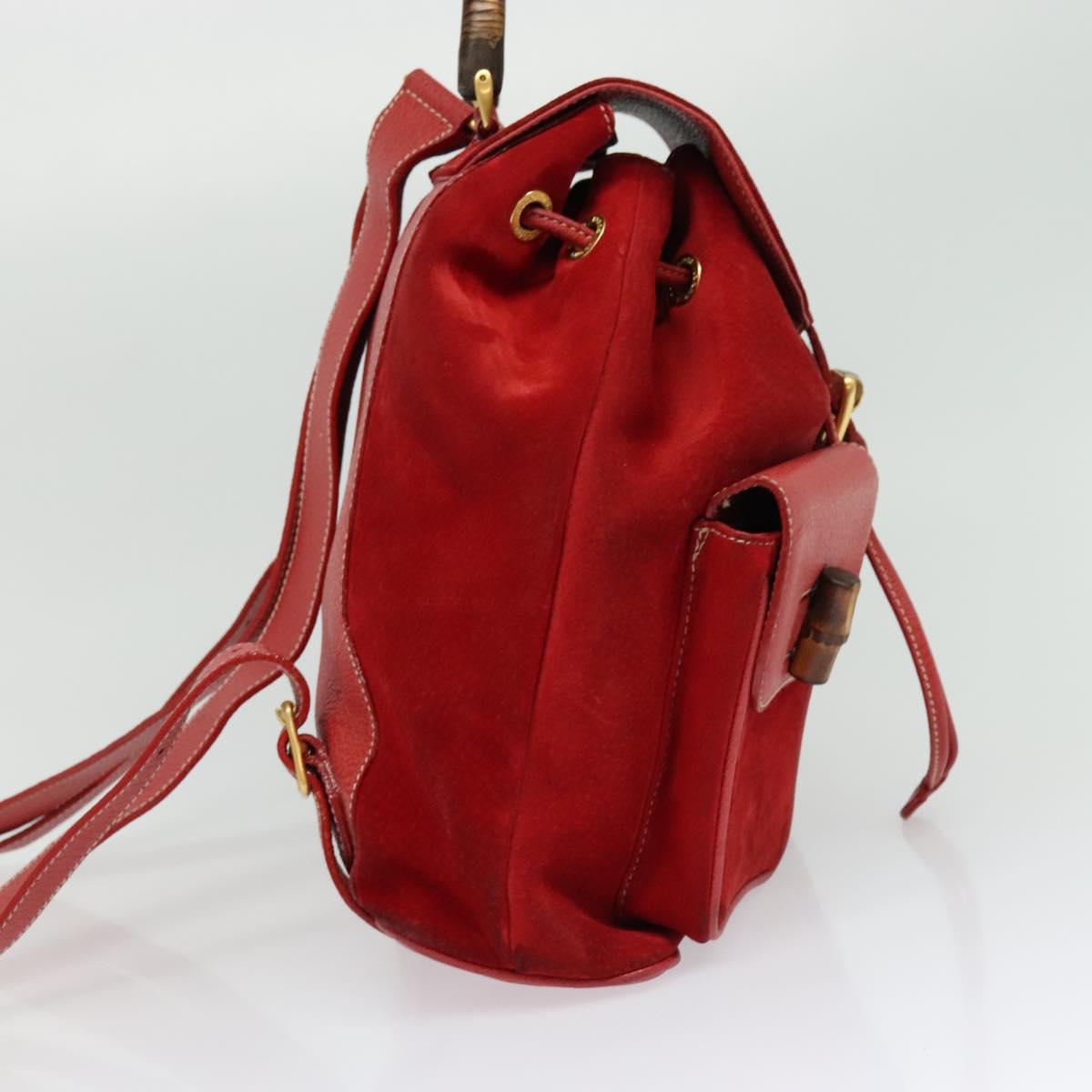 GUCCI Bamboo Backpack Suede Red Gold 003 2058 0016 Auth 137695