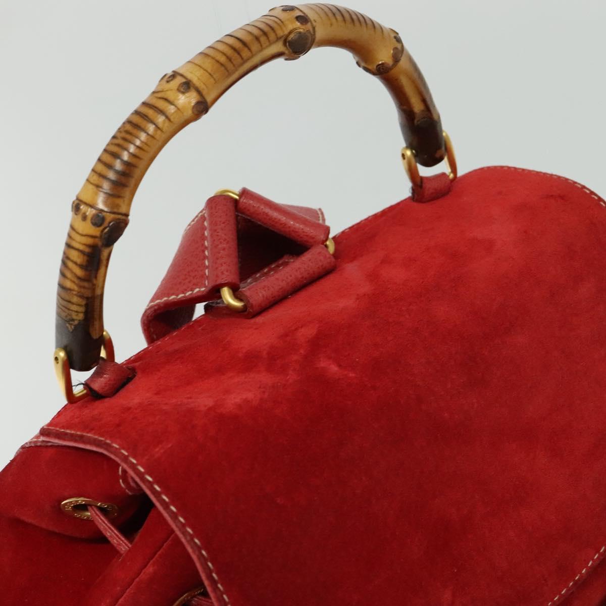 GUCCI Bamboo Backpack Suede Red Gold 003 2058 0016 Auth 137695