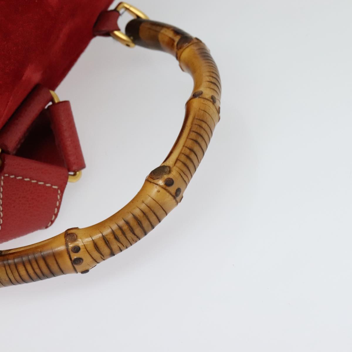 GUCCI Bamboo Backpack Suede Red Gold 003 2058 0016 Auth 137695