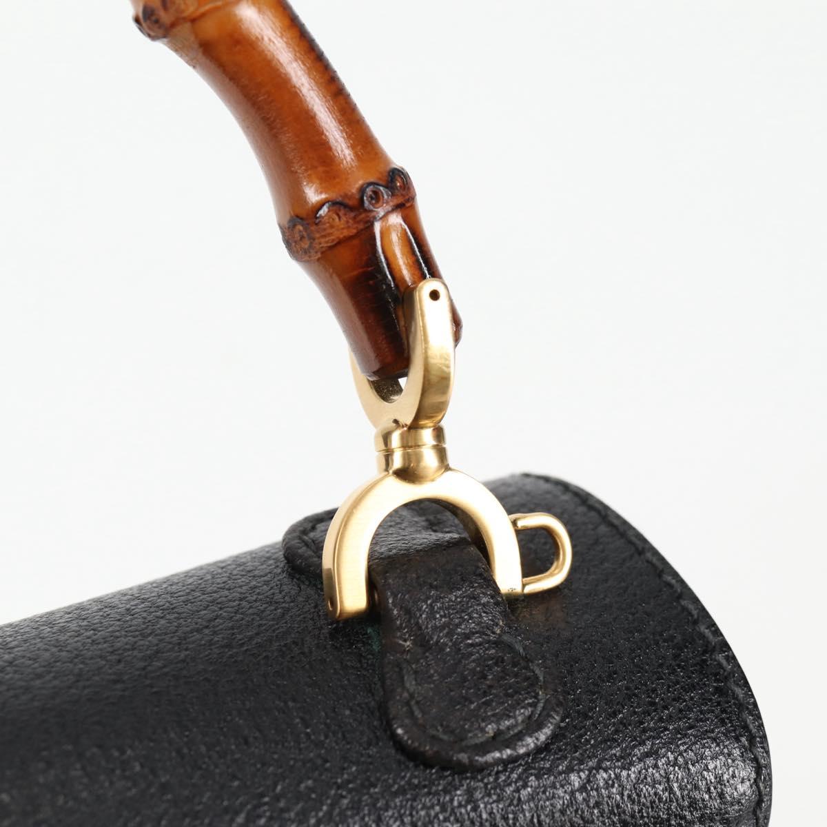 GUCCI Bamboo Hand Bag Leather Black Gold 001 1781 1577 0 Auth 137706A