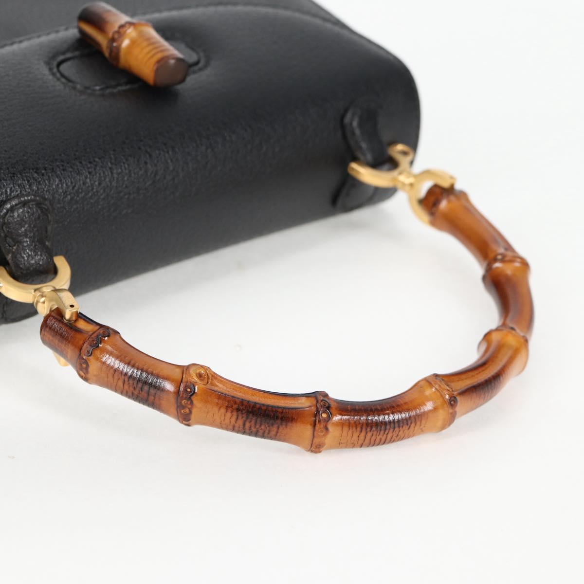 GUCCI Bamboo Hand Bag Leather Black Gold 001 1781 1577 0 Auth 137706A