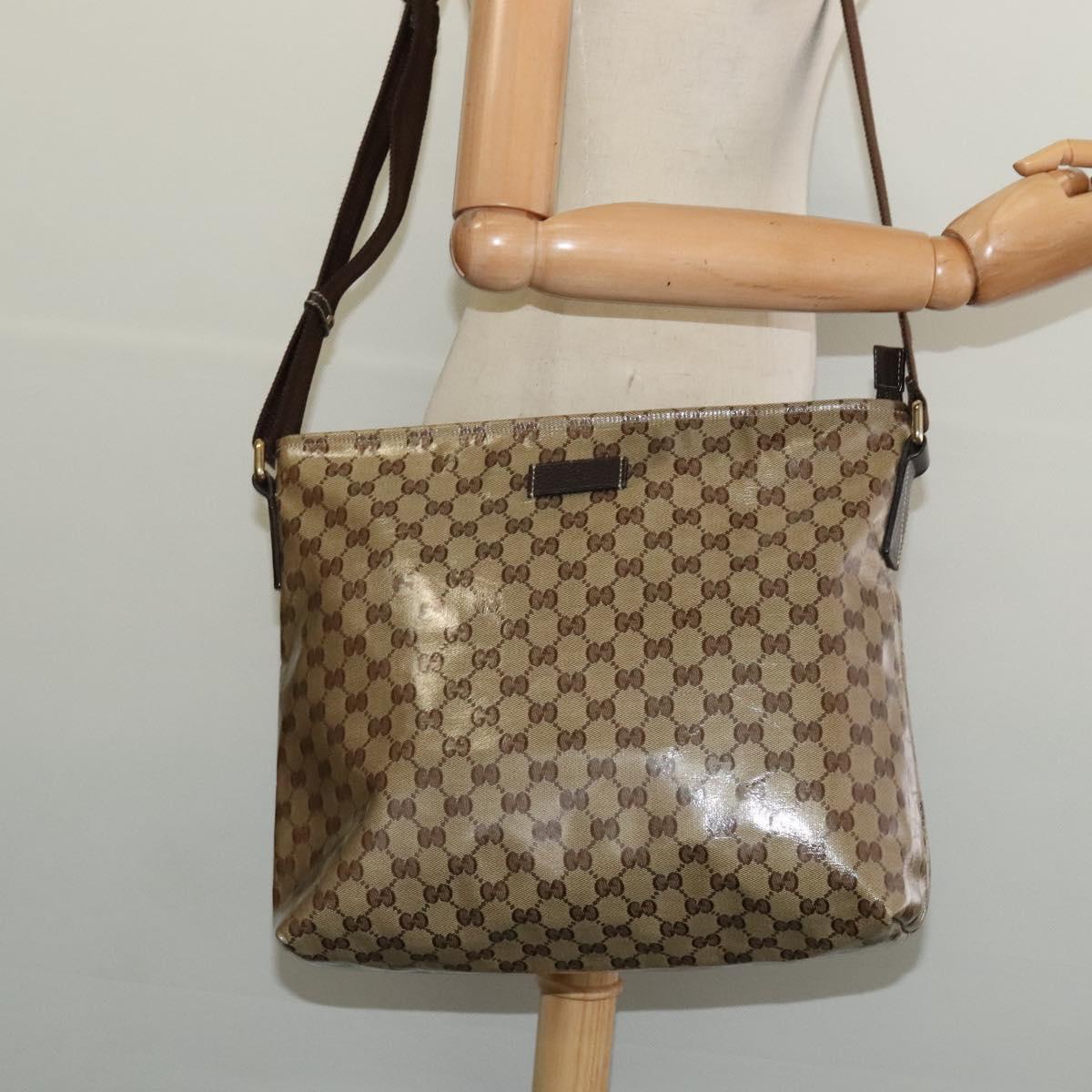 GUCCI GG Crystal Shoulder Bag Coated Canvas Outlet Beige Gold 339569 Auth 137708