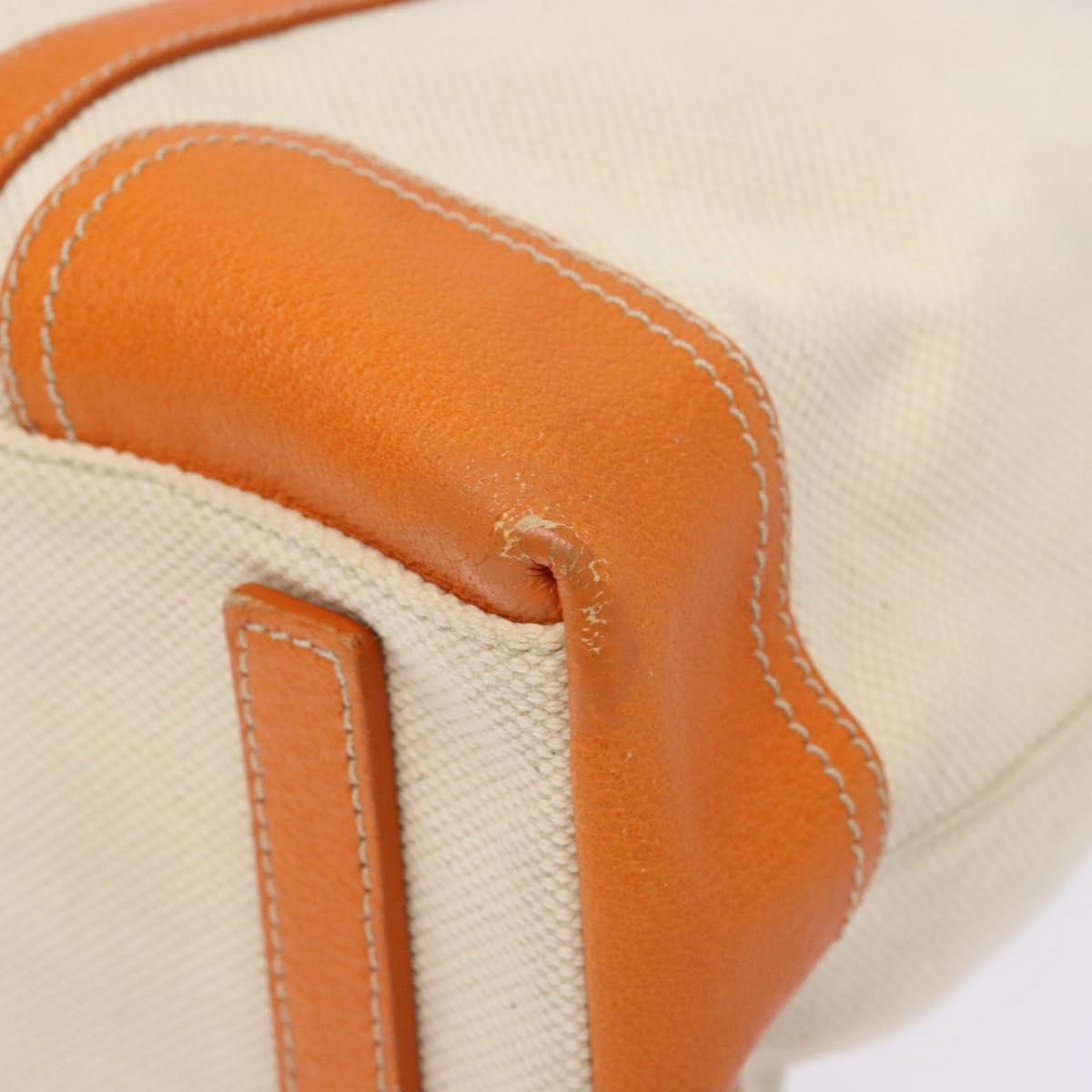 PRADA Hand Bag Canvas Beige Silver Auth 137717