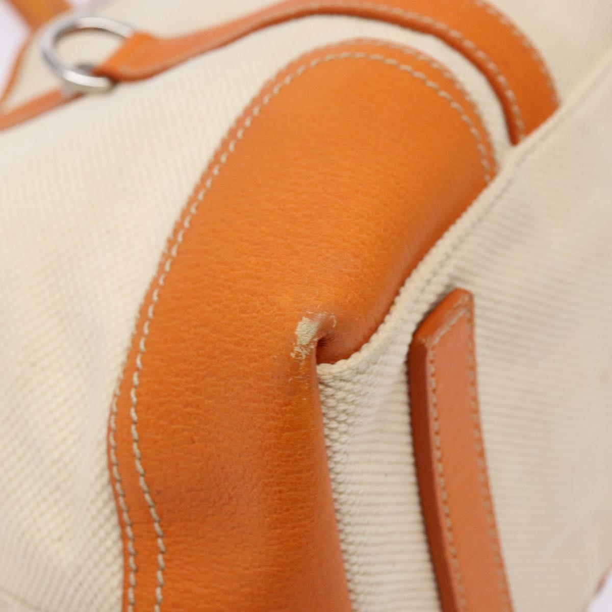 PRADA Hand Bag Canvas Beige Silver Auth 137717