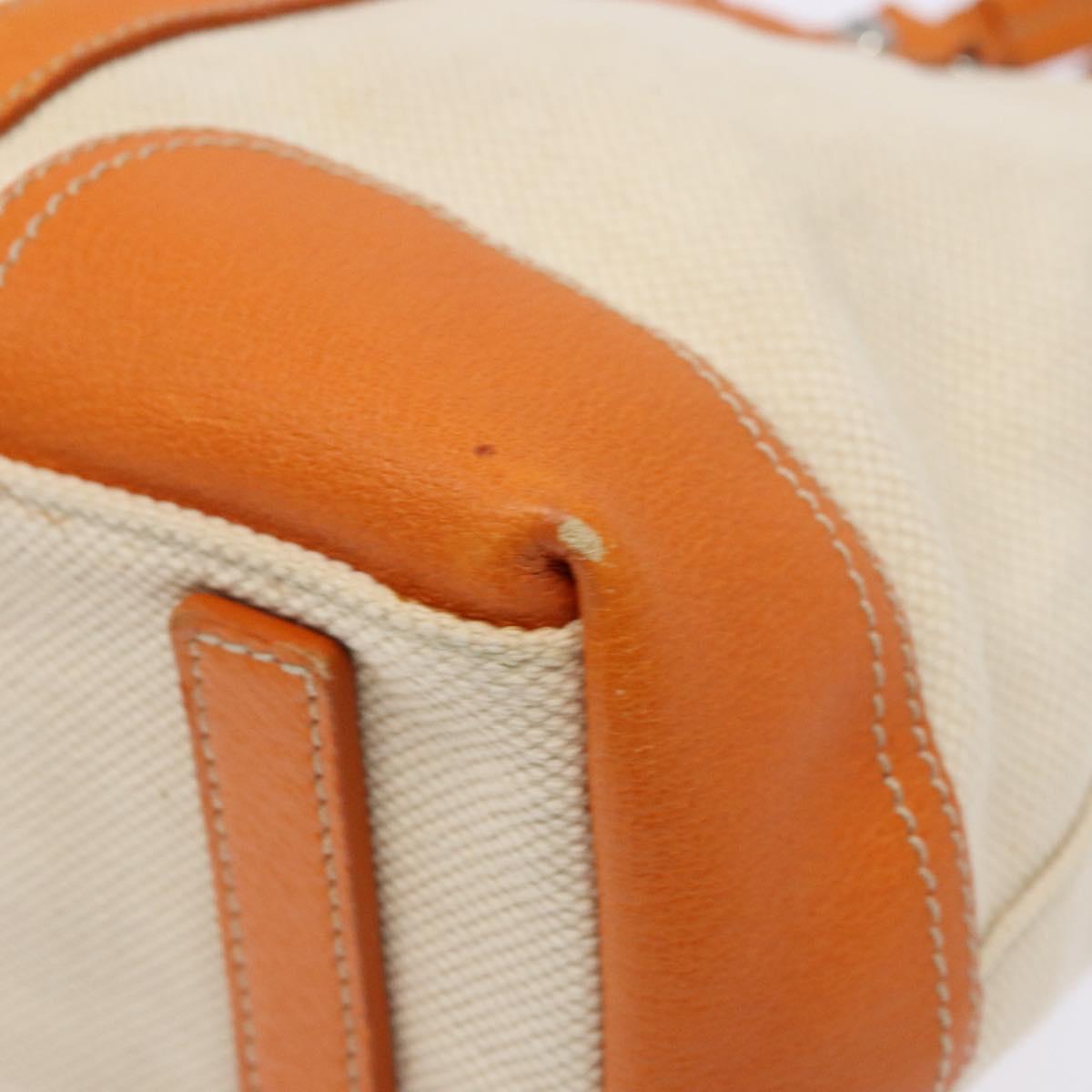 PRADA Hand Bag Canvas Beige Silver Auth 137717