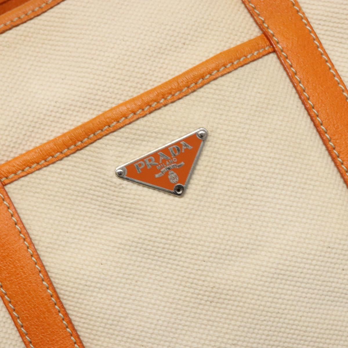 PRADA Hand Bag Canvas Beige Silver Auth 137717