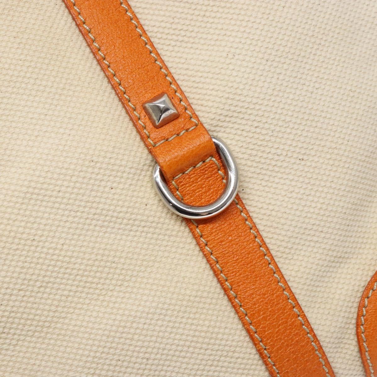 PRADA Hand Bag Canvas Beige Silver Auth 137717