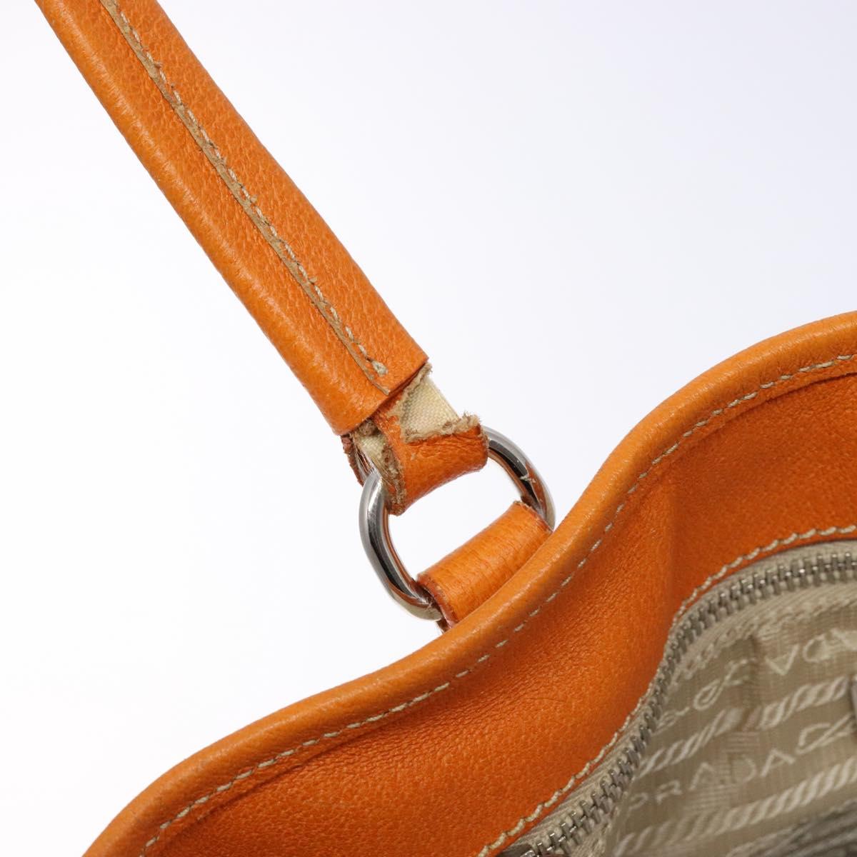 PRADA Hand Bag Canvas Beige Silver Auth 137717