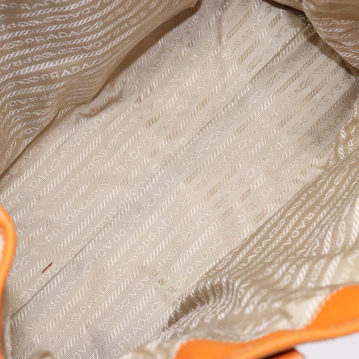 PRADA Hand Bag Canvas Beige Silver Auth 137717