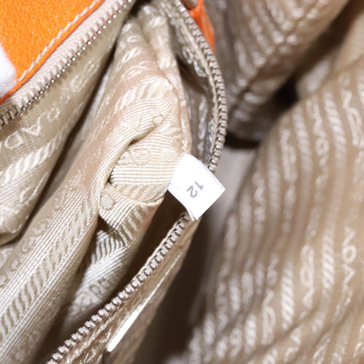 PRADA Hand Bag Canvas Beige Silver Auth 137717