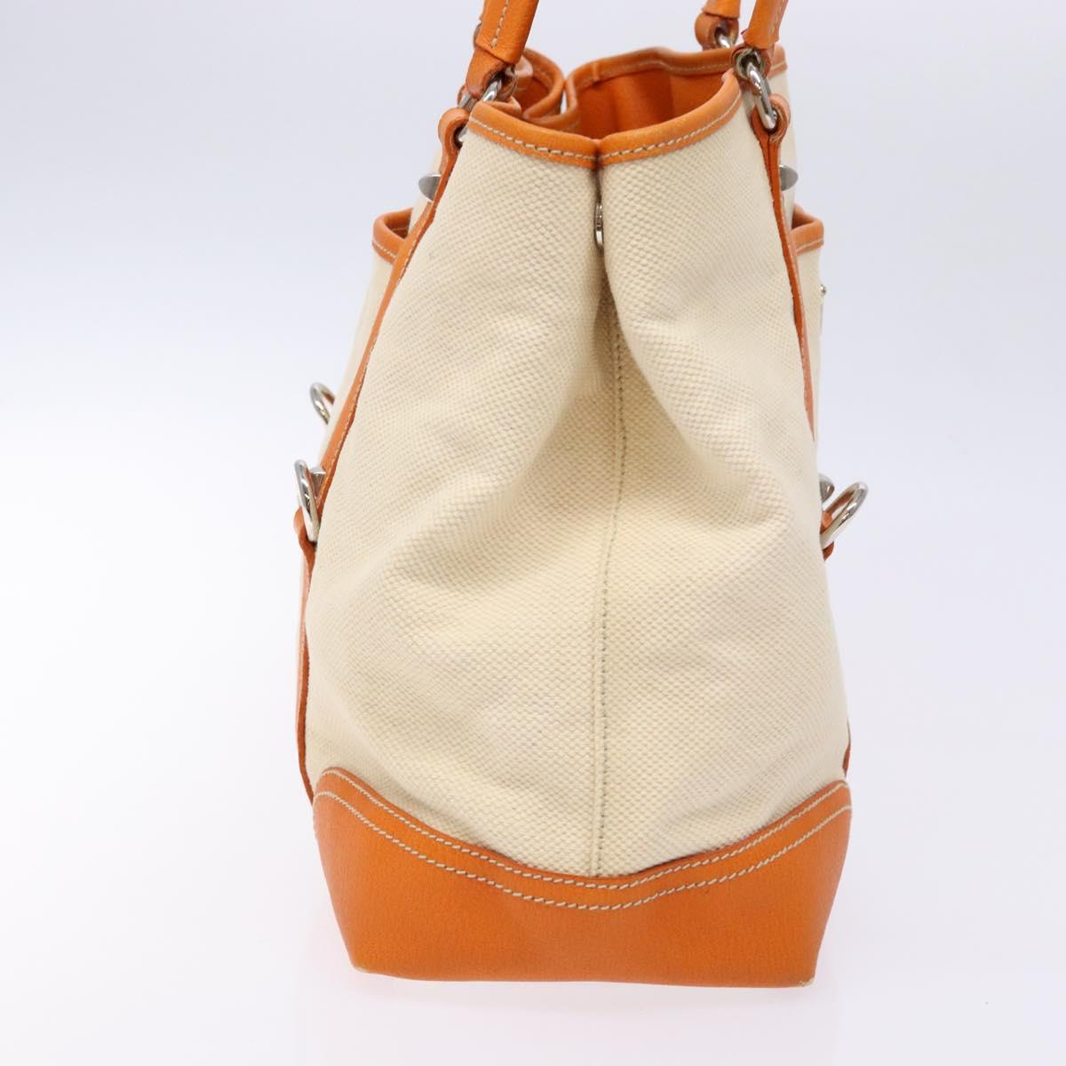 PRADA Hand Bag Canvas Beige Silver Auth 137717