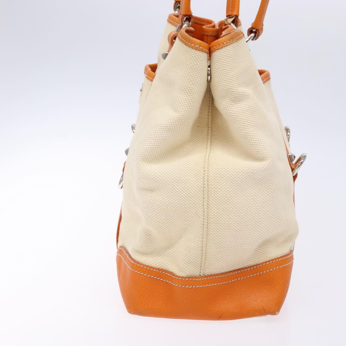 PRADA Hand Bag Canvas Beige Silver Auth 137717