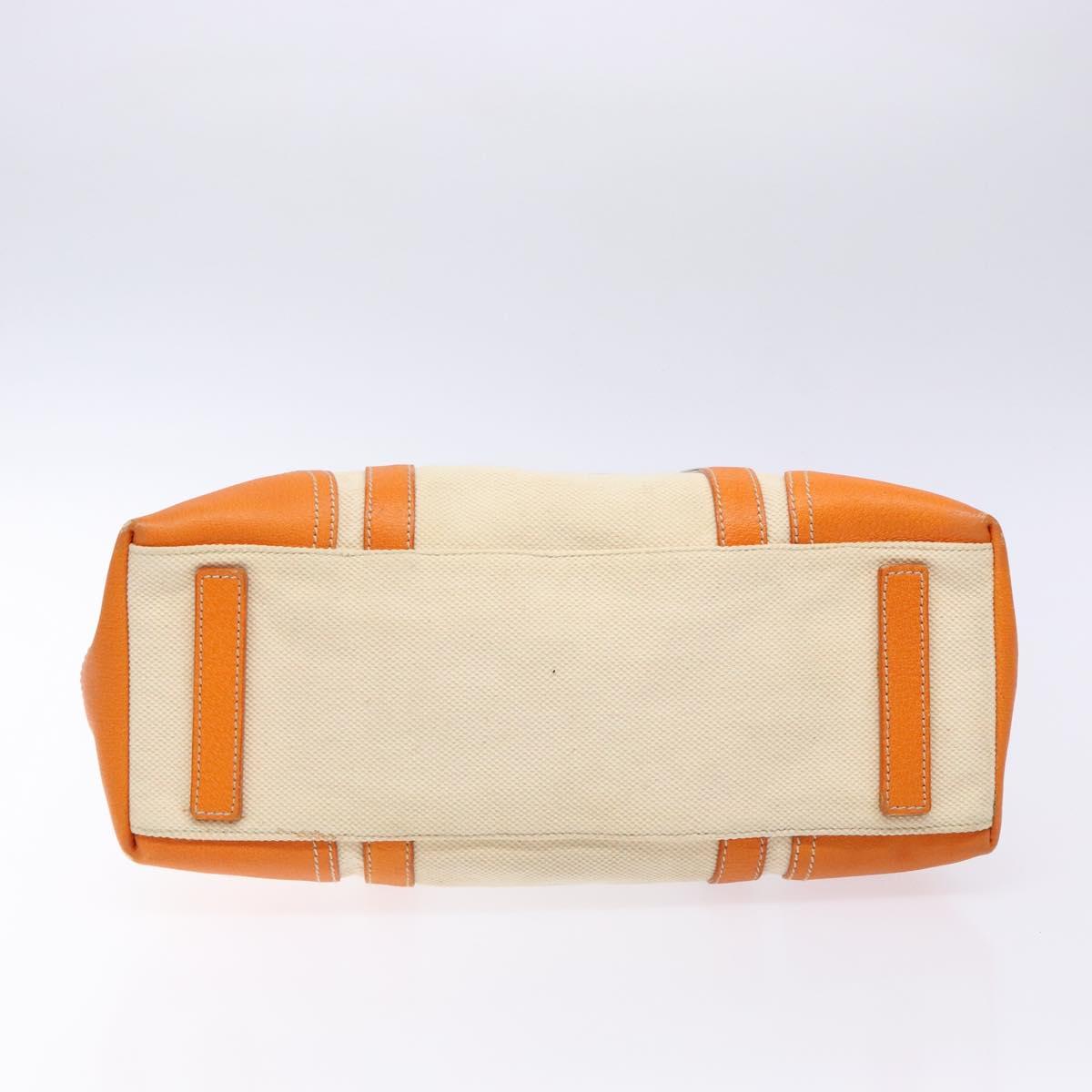 PRADA Hand Bag Canvas Beige Silver Auth 137717