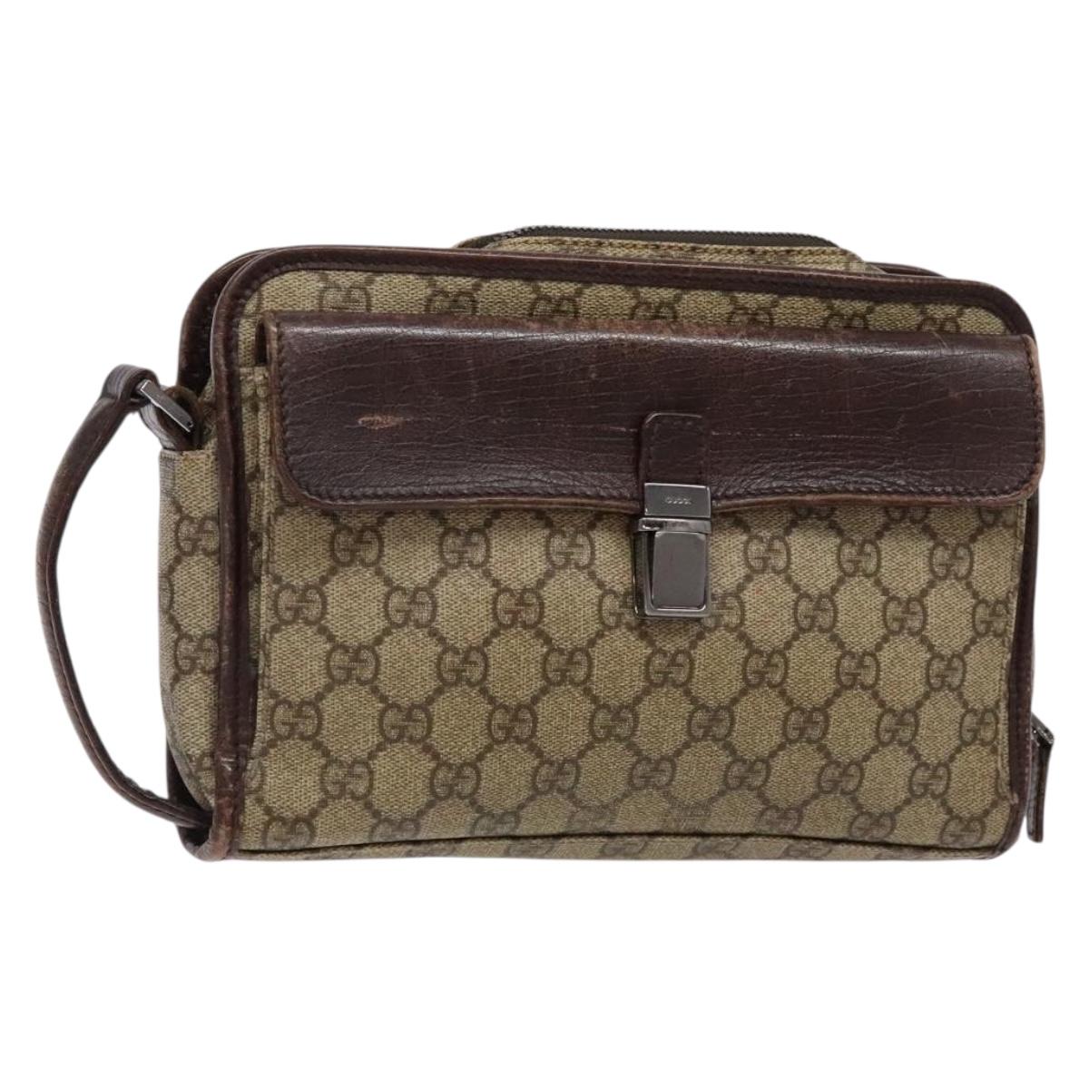 GUCCI GG Supreme Clutch Bag PVC Beige Silver 108844 Auth 137718