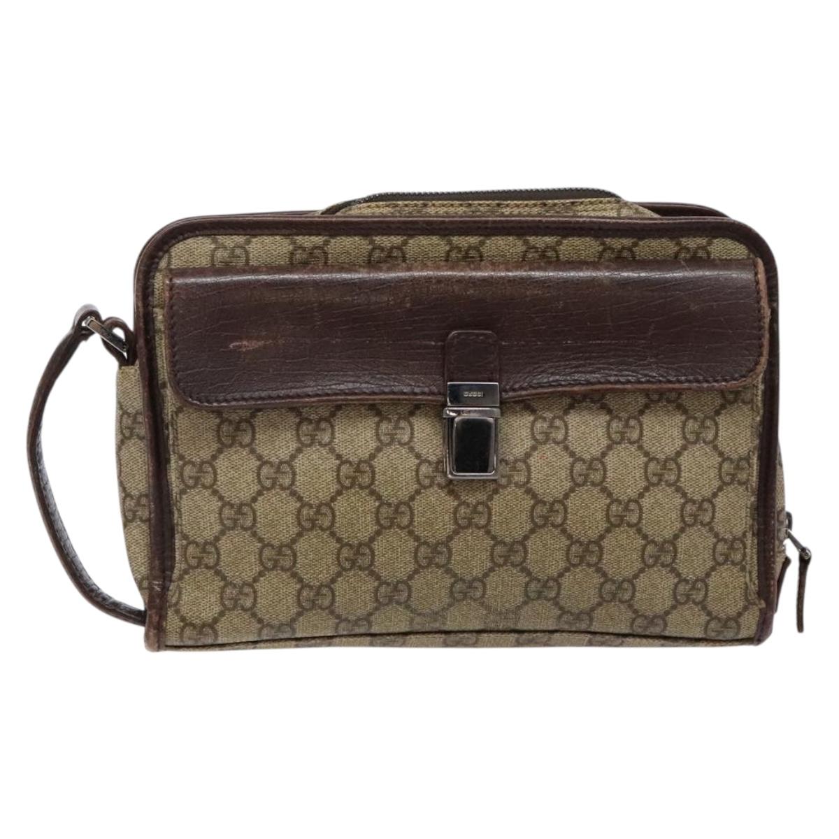 GUCCI GG Supreme Clutch Bag PVC Beige Silver 108844 Auth 137718