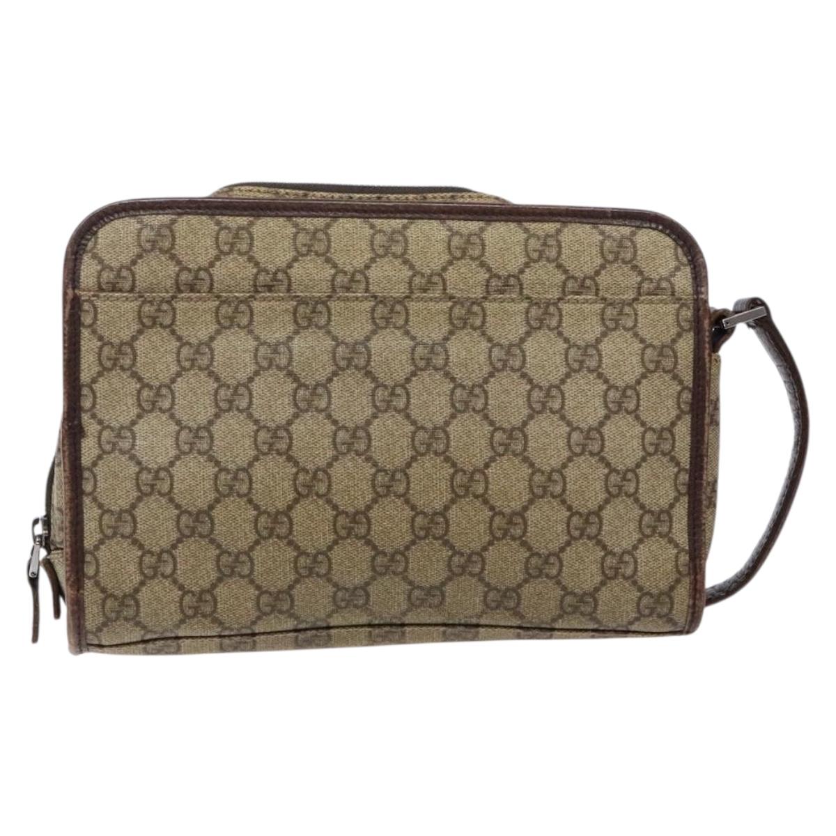 GUCCI GG Supreme Clutch Bag PVC Beige Silver 108844 Auth 137718