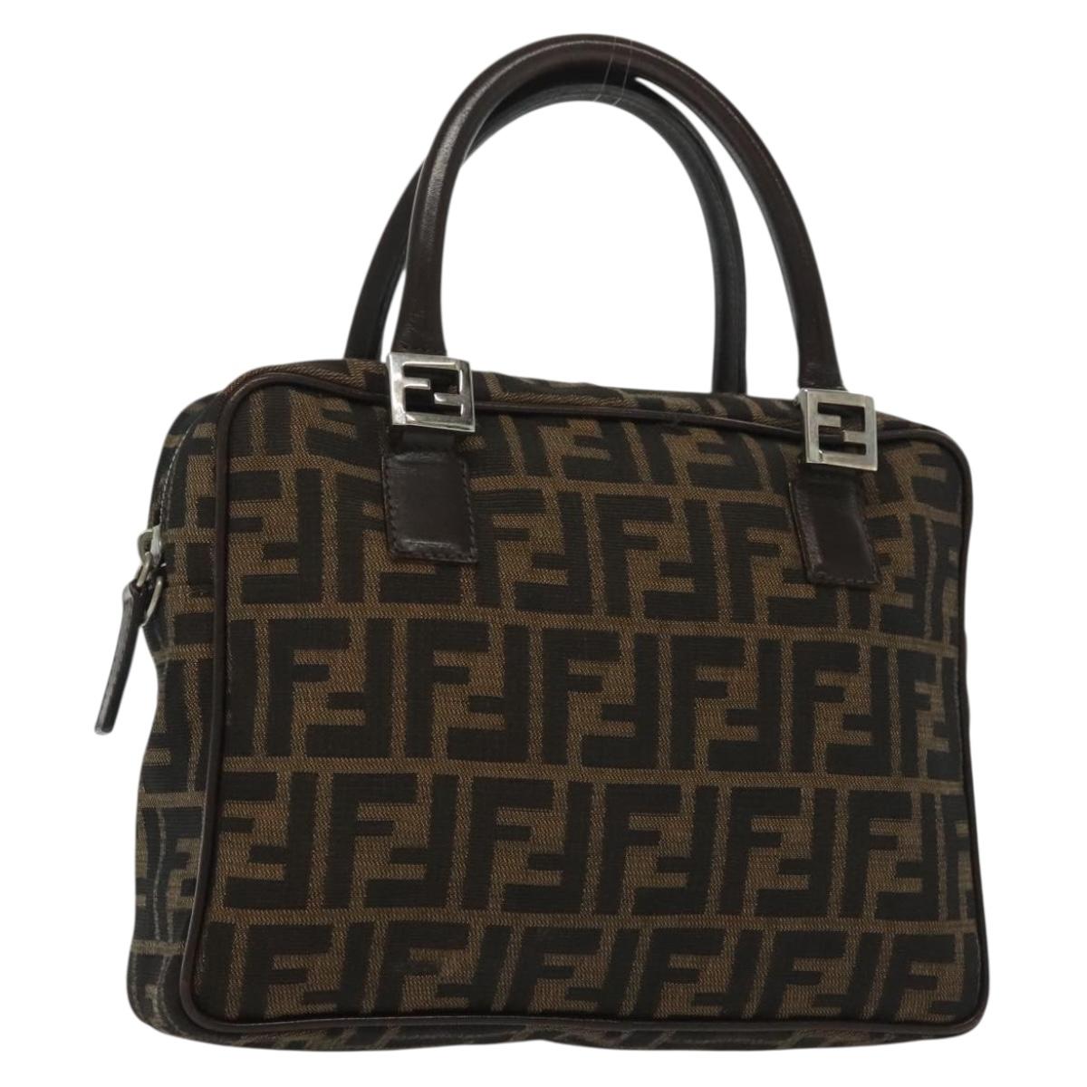 FENDI Zucca Canvas Hand Bag Brown Black Auth 137721
