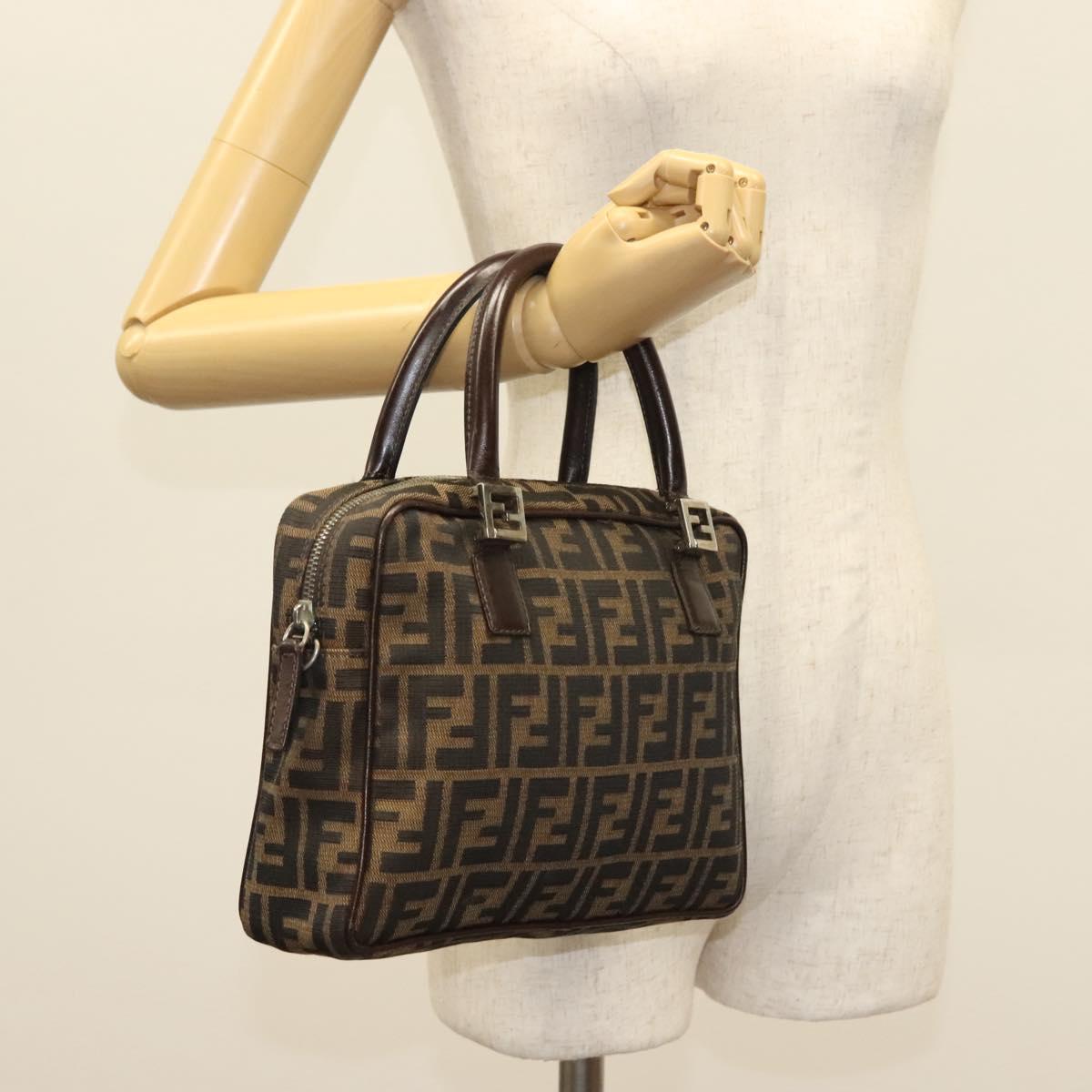FENDI Zucca Canvas Hand Bag Brown Black Auth 137721